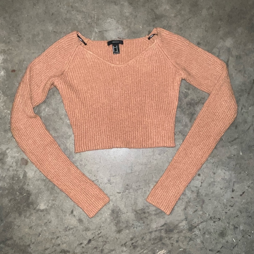 Forever 21 V-Neck Ribbed Sweater - Brown